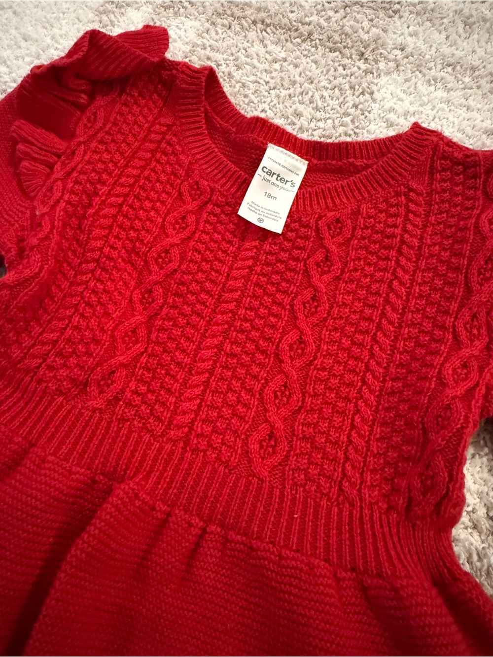 Carter's Red Cable-Knit Ruffle Shoulder Dress - Picture 2 of 5